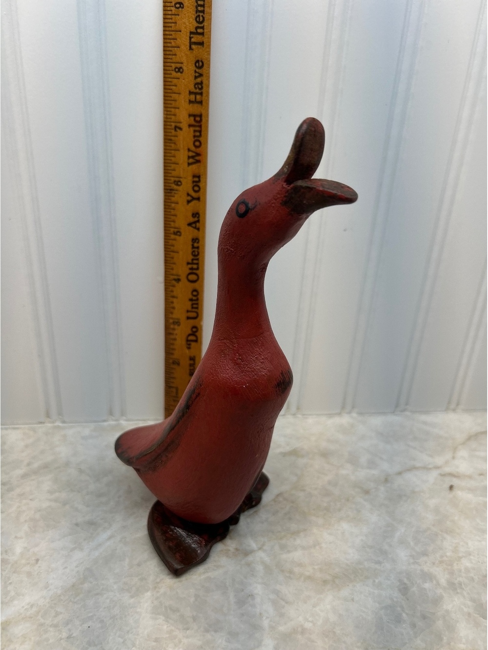 Vintage Smith & Hawken Hand-Carved Wooden Duck Sculpture – Red Folk Art 14”